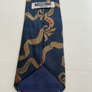 Moschino Navy Silk Tie with Gold Ribbons